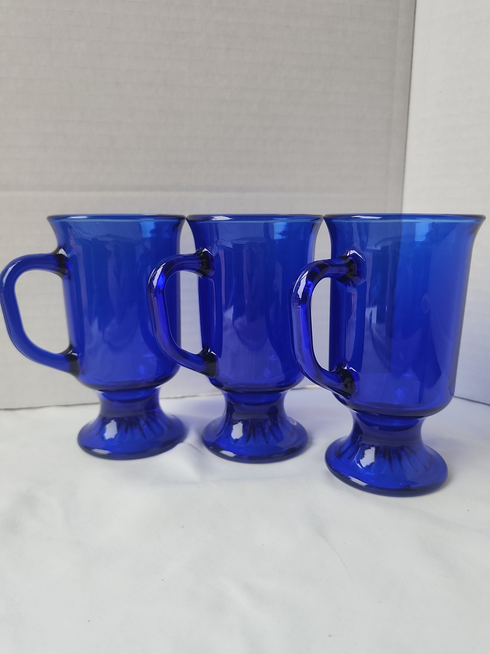 Vintage Anchor Hocking Cobalt Blue Glass Footed Irish Coffee Mugs Set of 3 Tea